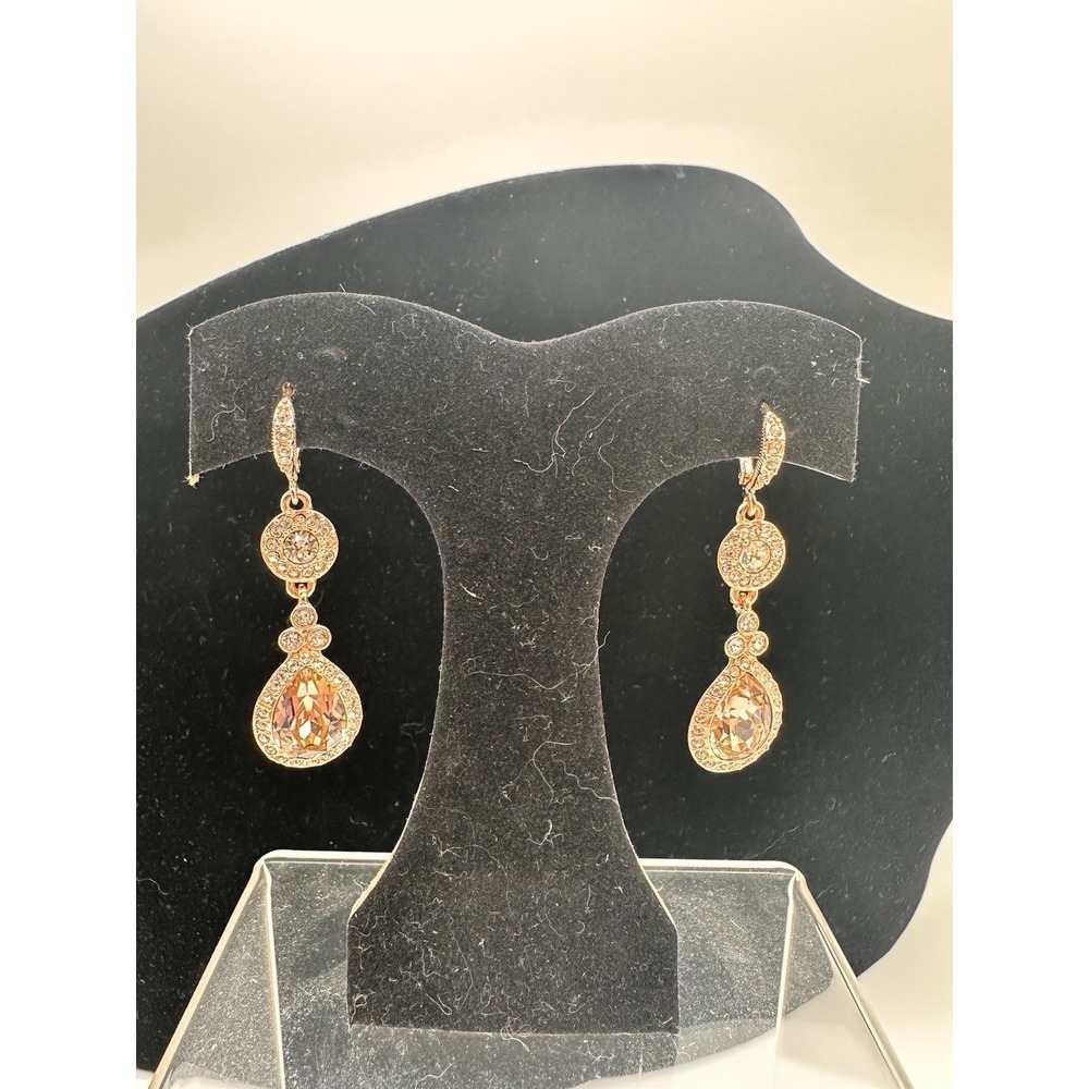 Givenchy Rose Gold Swarovski Crystal Linear Earrings Lever Back Drop Style Bling - Picture 3 of 10